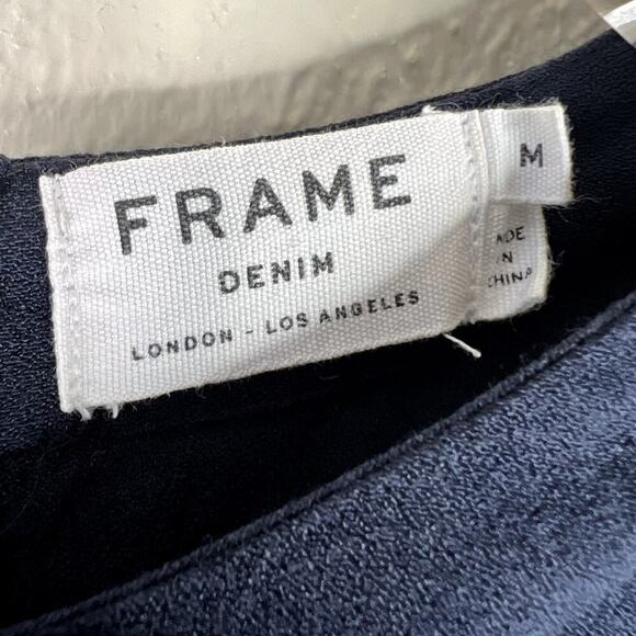 FRAME Denim Navy Long Sleeve Blouse Cinch Tie Cuff Tie Neck Viscose MEDIUM - Picture 4 of 6